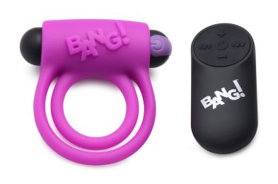 Bang - Silicone Cock Ring and Bullet With Remote Control - Purple