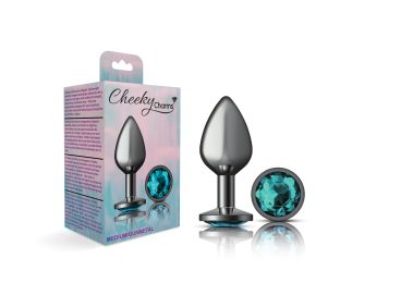 Cheeky Charms-Gunmetal Metal Butt Plug- Round-Teal-Medium