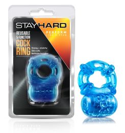 Stay Hard Reusable 5 Function Vibrating Cock Ring - Blue