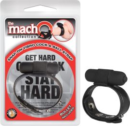 The Macho Collection Snap-on Vibro Cock and Ball Strap - Black